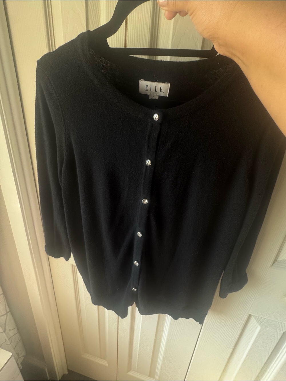 Elle Black Button-Front Knit Cardigan